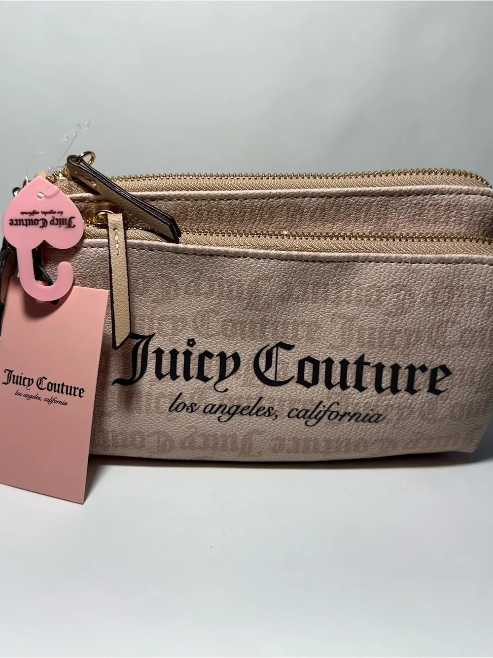 Juicy Couture Heritage Gothic Logo Double Zip Wallet Wristlet Pouch Clutch NWT